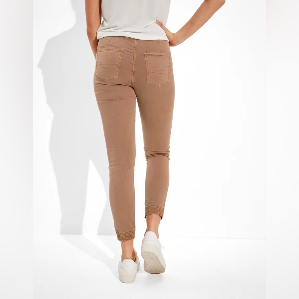 American Eagle High Waisted Jegging Brown Tan Joggers Drawstring and Elastic - Picture 2 of 14